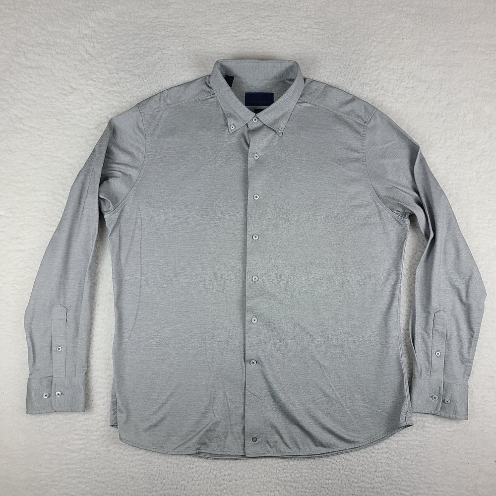 David Donahue Dress Shirt Mens 17.5 / XL Gray Fusion Stretch Cotton Button Up